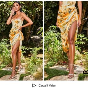 tie dye print structured corset top & skirt set.